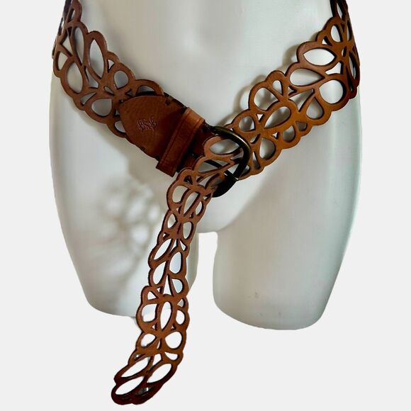 *SOLD* A&F Bohemian Brown Leather 3" Wide Cut Out M Belt Abercrombie Fitch Boho - Picture 5 of 9